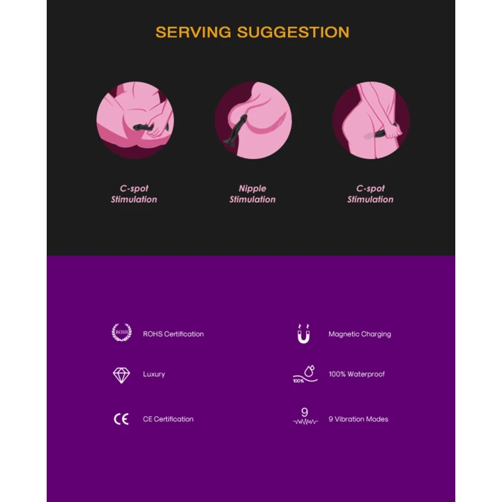 Dildo Optimus Black, medyczny silikon, 9 trybów wibracji, wodoodporny