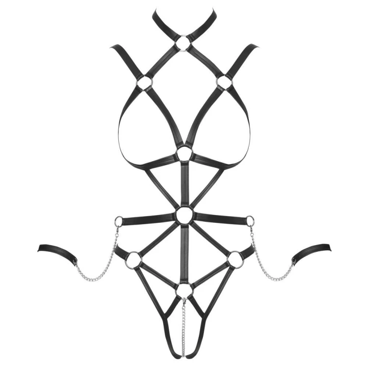 Body strapowe Bad Kitty z regulowanymi paskami i odpinanym łańcuszkiem