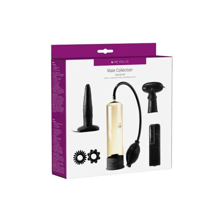 Zestaw erotyczny dla par Me You Us Male Collection: pompka, pierścienie, wibrator analny