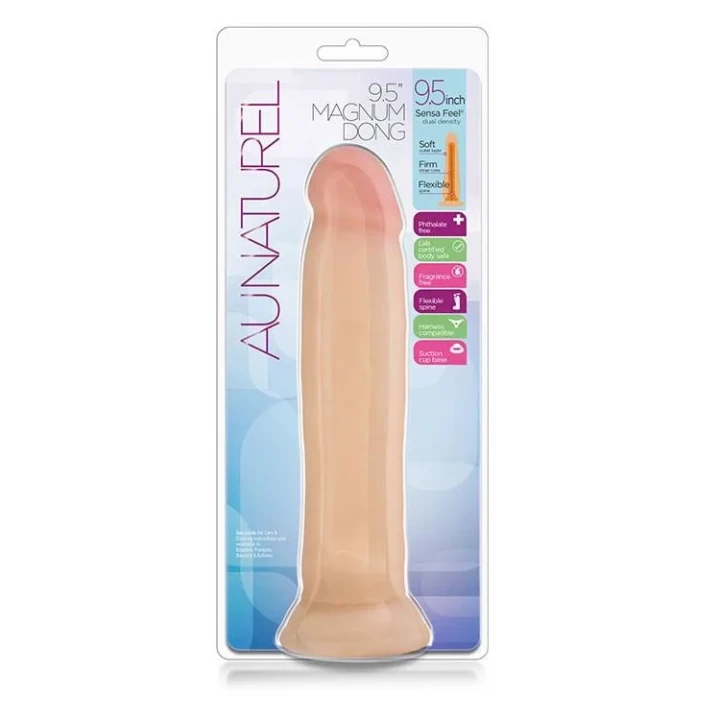 Dildo AU NATUREL - 9.5 cala, materiał TPE, przyssawka dla swobodnej zabawy