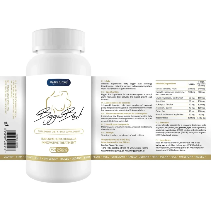 Suplement diety - Bigger Bust - kapsułki z fitoestrogenami na powiększenie biustu