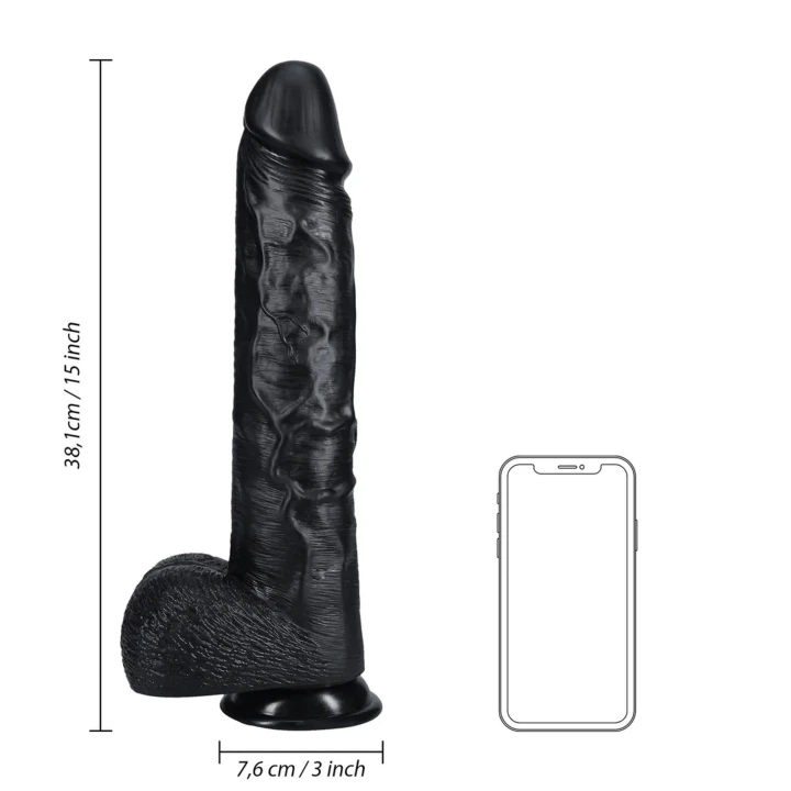Dildo RealRock - Extra Large, 33 cm długości, 7,6 cm średnicy, czarny