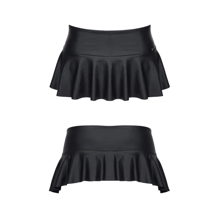 Mini spódniczka męska REGNES FETISH PLANET, czarny wetlook, elastyczna, krótki tył