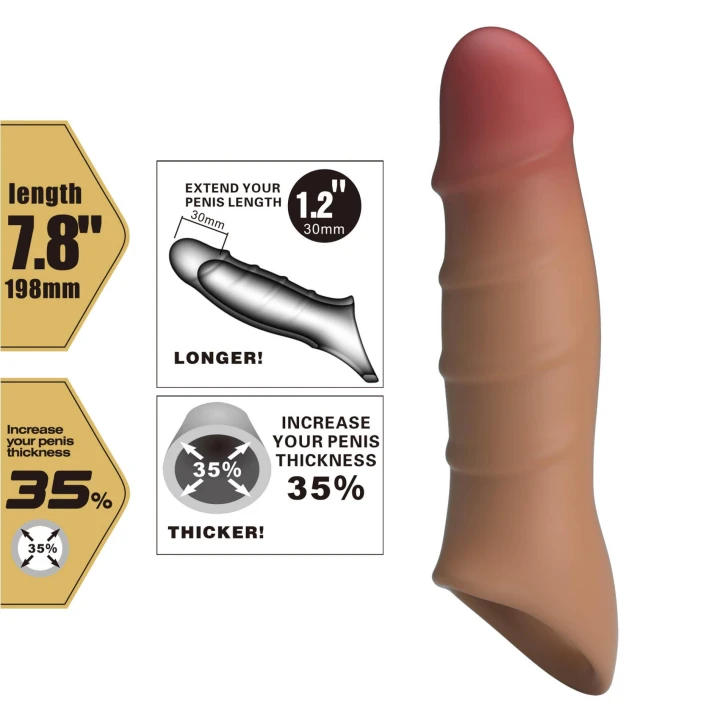 Nakładka na penisa - Pretty Love, długość 19,8cm, materiał TPE, realistyczna tekstura