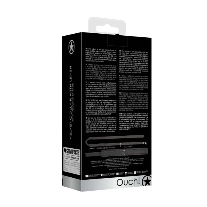 Obroża z lewą velwetową OUCH! - regulowana, 51 cm, mocne zapięcie O-ring