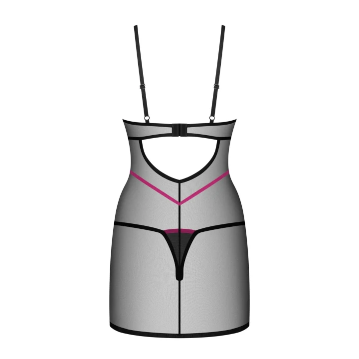 Koszulka nocna OBSESSIVE Novenes, M/L, czarna, fiszbiny, regulowane ramiączka, elegancka