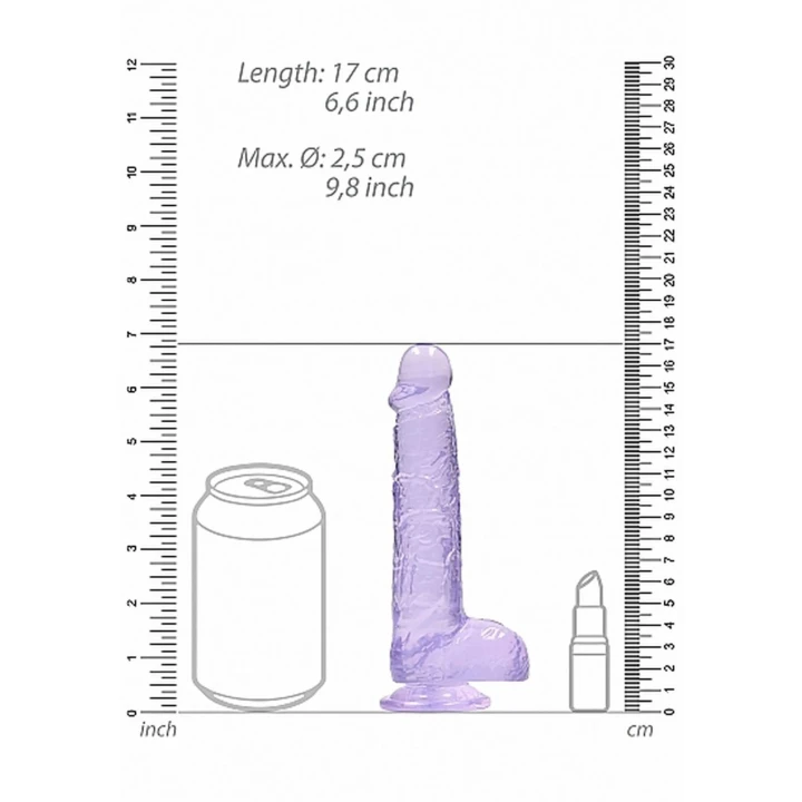 Dildo REALROCK Crystal Clear 17 cm, realistyczne jądra, przyssawka, bez ftalanów