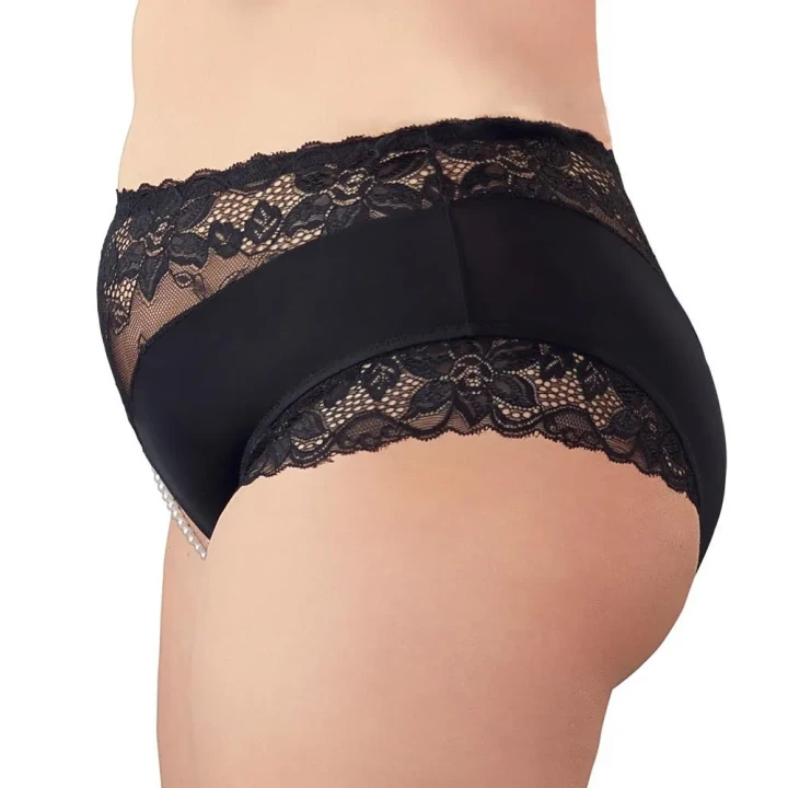 Figi koronkowe COTTELLI LINGERIE z perełkami, otwarty krok, elastyczne wykończenie, czarne
