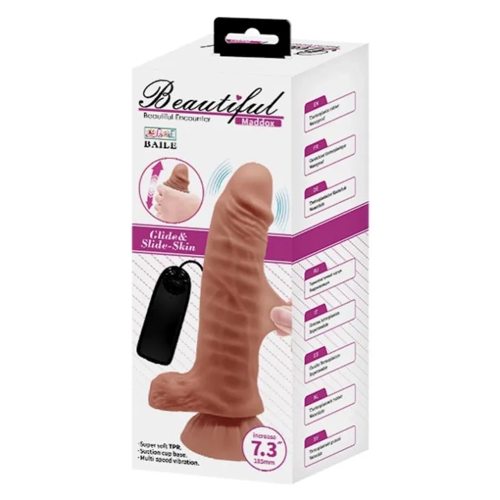Dildo BAILE Maddox 7,3', wibracje, przyssawka, realistyczny wygląd i faktura