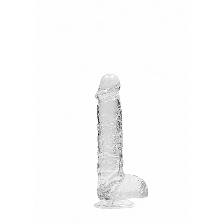 Dildo REALROCK CRYSTAL CLEAR 17 cm z realistycznymi jądrami, przyssawka, wodoodporny
