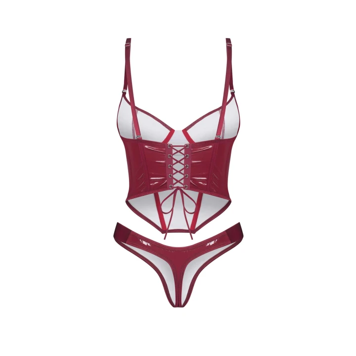 Gorset Obsesyjny OBSESSIVE, L/XL, lakierowany, z miękkimi miseczkami, z regulowanymi ramiączkami