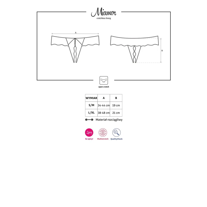 Stringi otwarte OBSESSIVE Miamor, koronkowe, z błyszczącymi kamyczkami, XXL