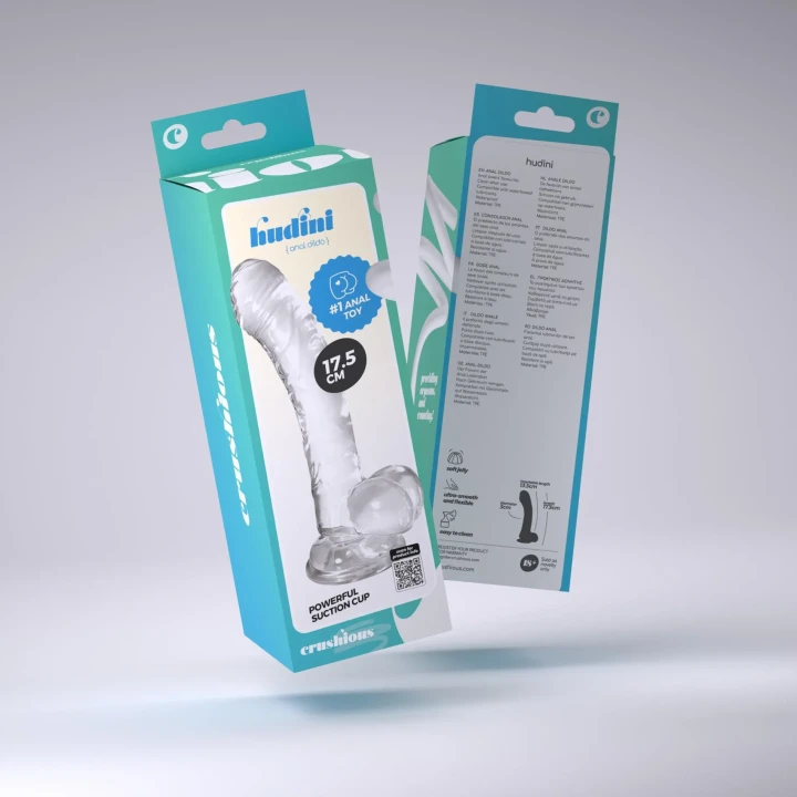 Dildo Crushious Hudini – przezroczysty TPE, 17,5 cm, przyssawka, wodoodporny