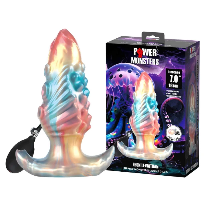 Dildo Power Monsters Ebon Leviathan - 18 cm, silikonowy, metaliczne wykończenie
