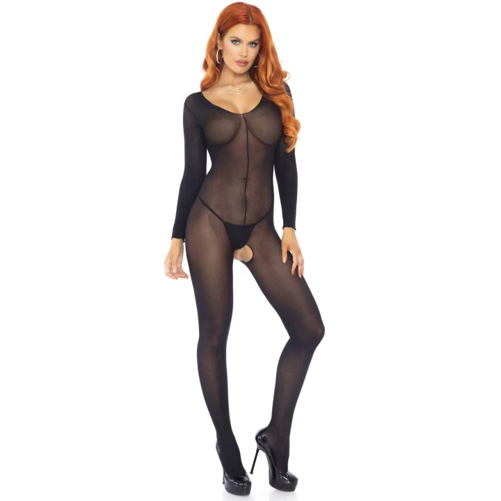 Bodystocking Długi Rękaw Black - 100% Poliamid, Przezroczysty, Elastyczny