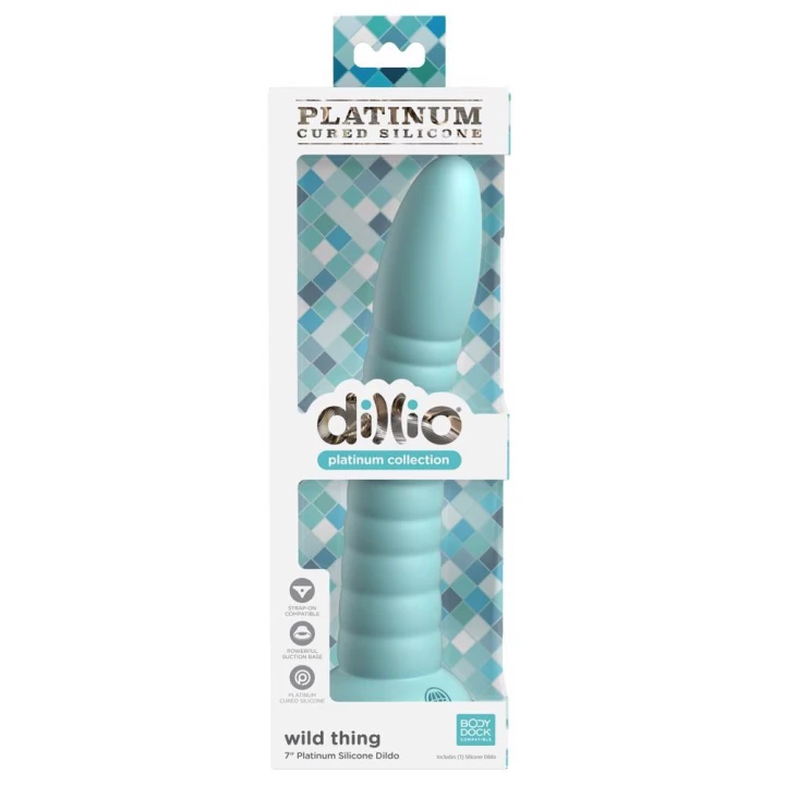 Dildo Dillio Platinum 19,7 cm, silikon, elastyczny z wypustkami w kolorze teal