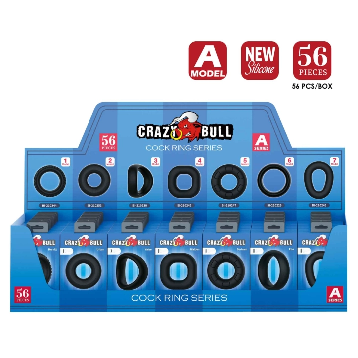 Pierścienie erekcyjne Crazy Bull Series A – silikonowe, 56 szt., wysokoelastyczne