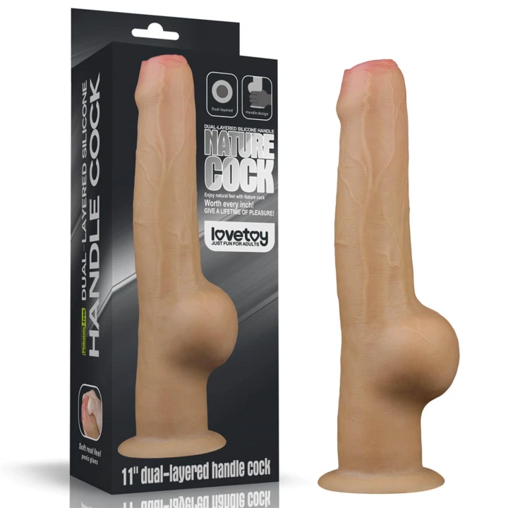 Dildo Love Toy Dual-layerowy silikon, uchwyt, przyssawka 7,9 cm, długość 28 cm