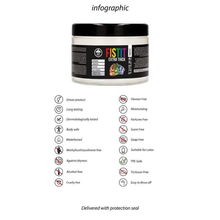 Żel nawilżający Fist It - Extra Gruby - Tęczowy - 500 ml, Bezbarwny, Bezzapachowy