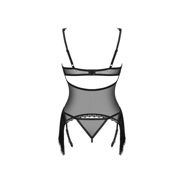 Gorset OBSESSIVE Sherila M/L, regulowane ramiączka, przezroczysty czarny materiał