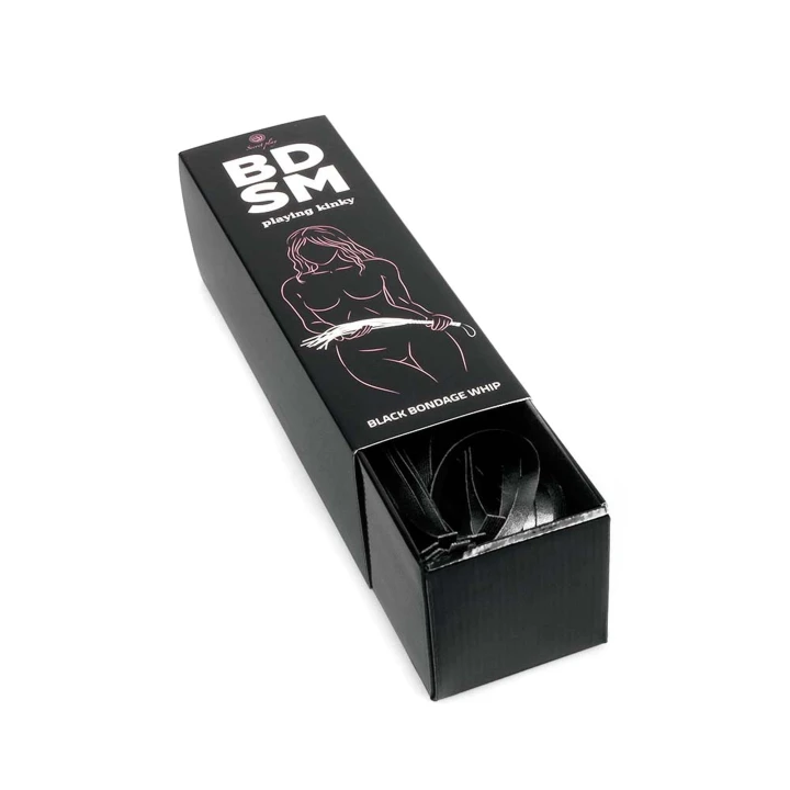 Bicz do bondage Pejcz-Black, 44 cm, syntetyczna skóra, frędzle, lekkie wykonanie