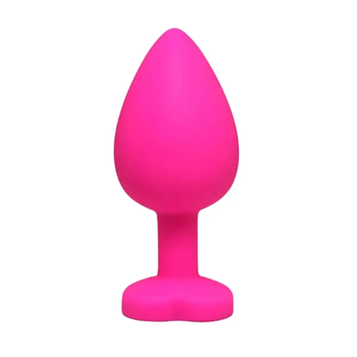 Korek analny serce Medium - Różowy silikon, długość 8 cm, szczyt zdobiony kryształem