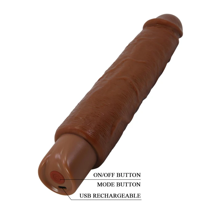 Dildo Pretty Love Soren, 25,2 cm, 10 trybów wibracji, realistyczny brązowy