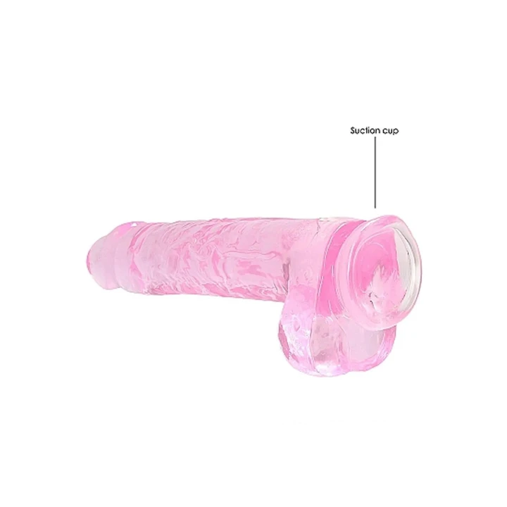 Dildo REALROCK CRYSTAL CLEAR 23 cm, realistyczne jądra, przyssawka, wodoodporny