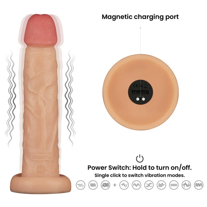 Dildo Power Basics 10'', 10 trybów wibracji, wodoodporny, PVC