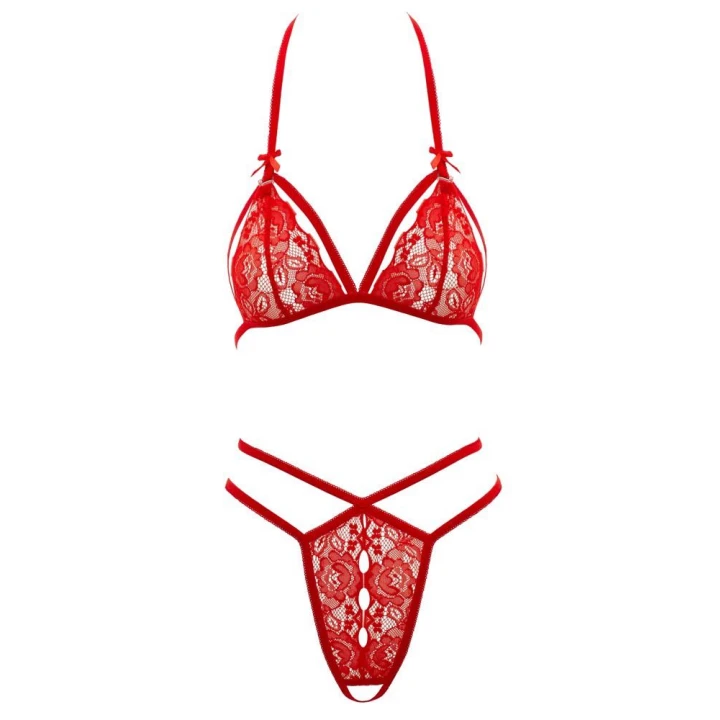 Biustonosz z pasem do pończoch COTTELLI LINGERIE, koronkowy, czerwony, rozmiar L