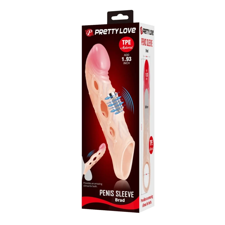 Nakładka na penisa PRETTY LOVE BRAD, wibrująca, z pętlą na jądra, 21,3 cm długości