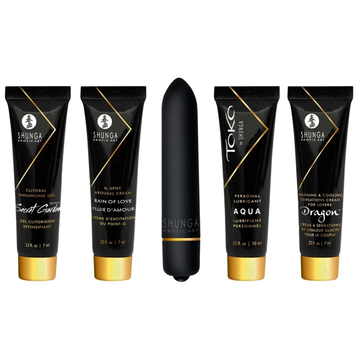 Zestaw intymny Shunga: 5 części, mini wibrator 10 trybów, lubrykant i kremy stymulujące