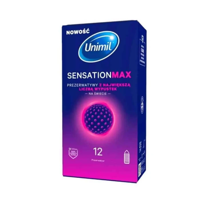 Prezerwatywy Unimil Sensation Max 12 szt. - teksturowane, naturalny lateks, 53 mm