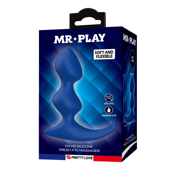 Masażer prostaty Mr. Play David, 11,8 cm, ergonomiczny kształt, niebieski silikon