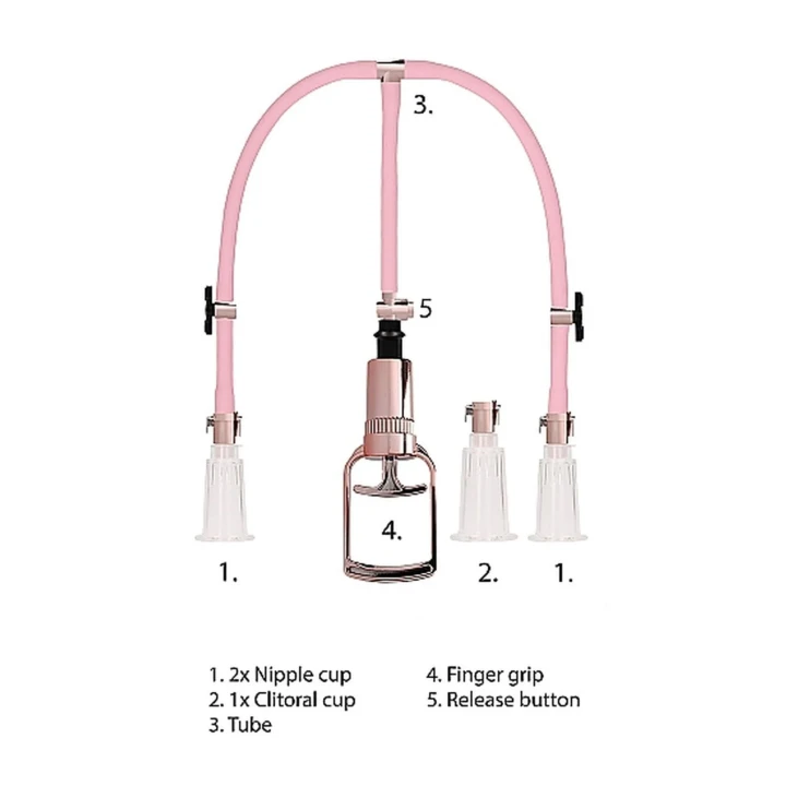 Pompka do łechtaczki i sutków - Średnia, Różowe Złoto, 3 Przyssawki, Akryl