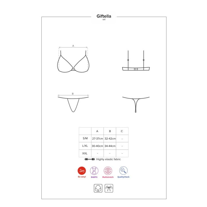 Komplet bielizny OBSESSIVE Giftella 2-częściowy, biustonosz wiązany, stringi z paskami