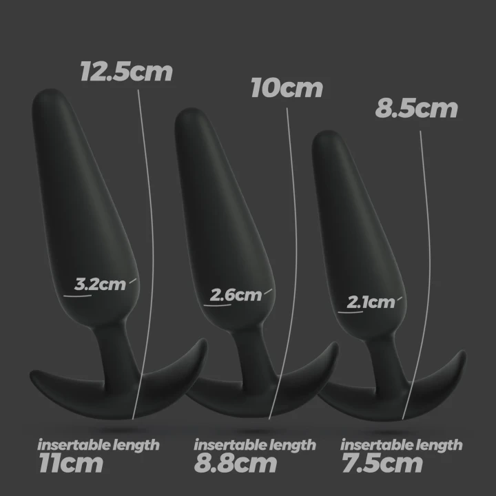 Zestaw korków analnych Crushious Tic Tac Toe - silikon, 3 rozmiary (S, M, L)