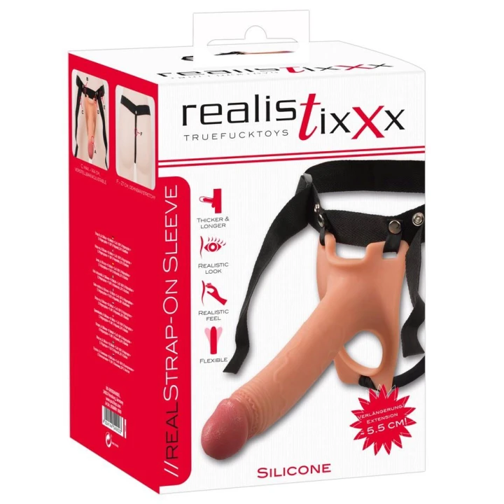 Rękaw strap-on Realistixxx, silikonowy, 19,5 cm długości, 5,5 cm wydłużony