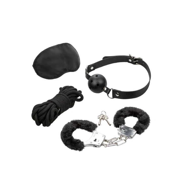 Zestaw bondage dla początkujących - Explorer Collection, regulowany knebel, elastyczna opaska na oczy