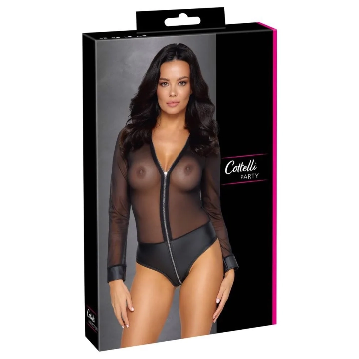 Body COTTELLI LINGERIE z długim rękawem, przezroczysty, z zapięciem do bioder