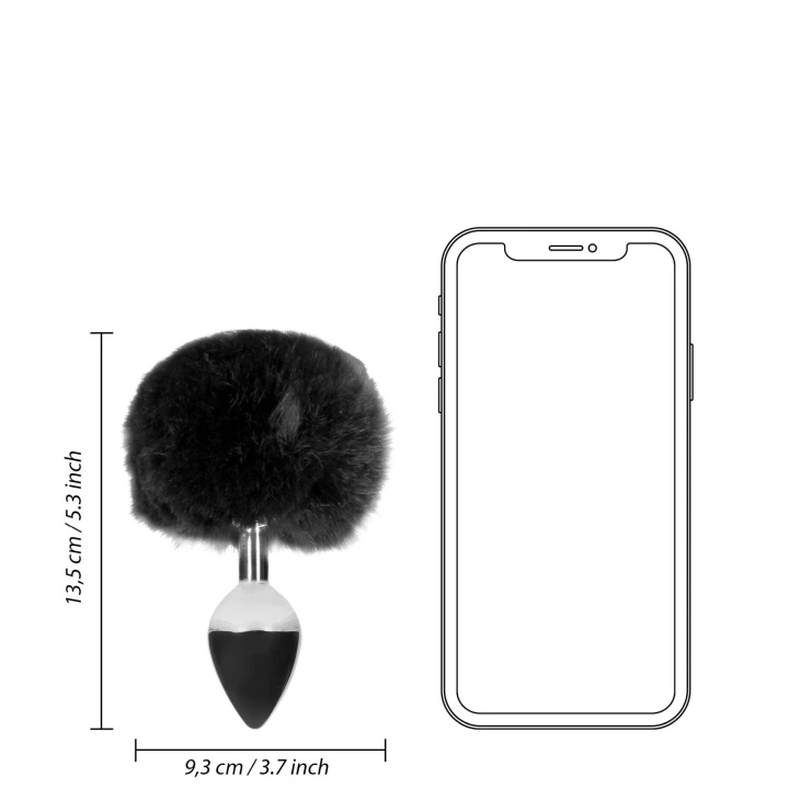 Wtyczka analna z ogonem króliczka, metalowa - komfortowy kształt i materiał aluminium, poliester