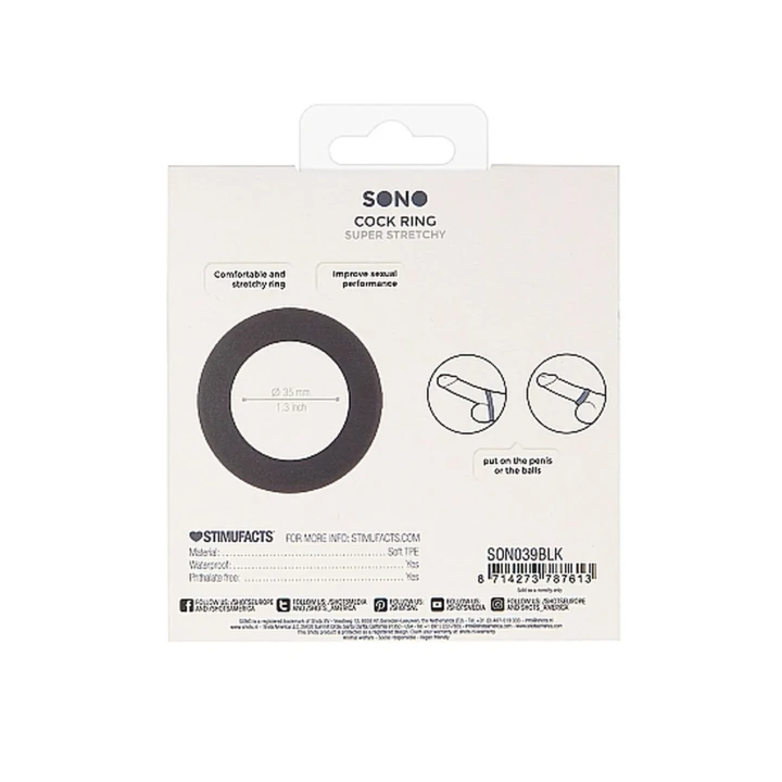 Pierścień erekcyjny No.39 - TPE, wodoodporny, średnica wewnętrzna 3,5 cm, czarny
