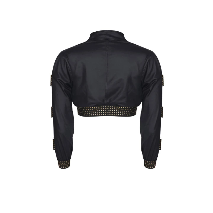 Kurtka MARTHA001 DEMONIQ, czarna wetlook, złote detale, rozmiar S