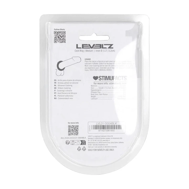 Pierścień erekcyjny (cockring) LEVELZ – Liquid Silicone, rozmiar M, czarny