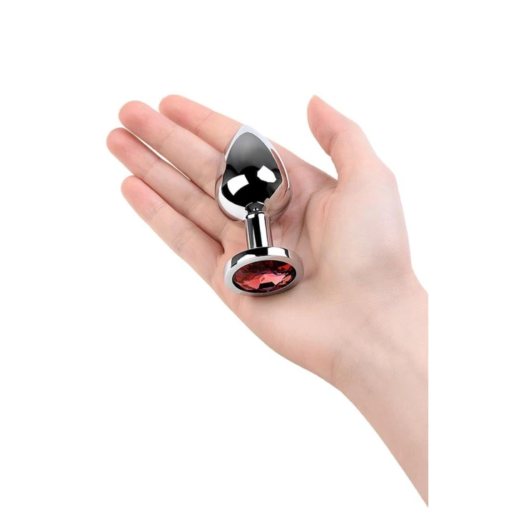 Korek analny, metalowy, 8cm, z czerwonym kryształkiem, elegancki i dyskretny