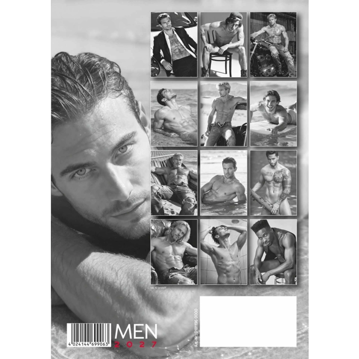 Kalendarz ścienny Pin-up Men 2027 – 12 czarno-białych zdjęć, format 297 × 420 mm