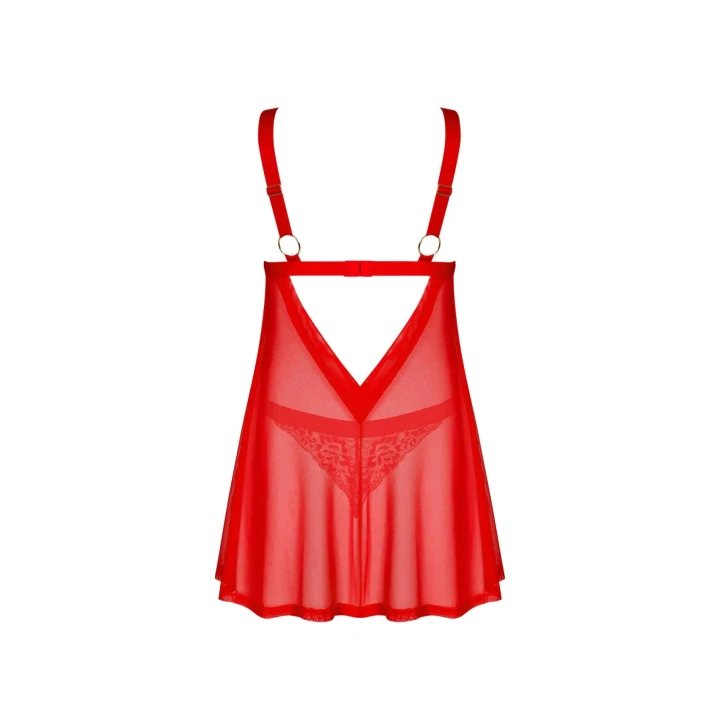 Babydoll i stringi OBSESSIVE, koronkowe w czerwonym kolorze, regulowane ramiączka
