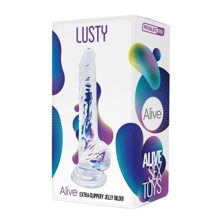 Dildo Lusty, 18 cm, przezroczysty, materiał żelowy, hipoalergiczny