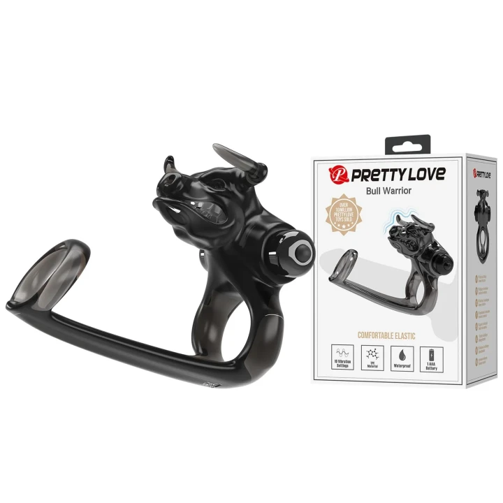 Pierścień erekcyjny BULL WARRIOR, 10 funkcji wibracji, wodoodporny, TPE ABS