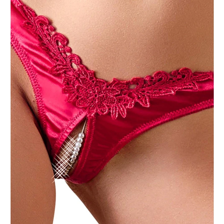 Halka ouvert COTTELLI LINGERIE - jedwabna, z naszyjnikiem z pereł, rozmiar XL